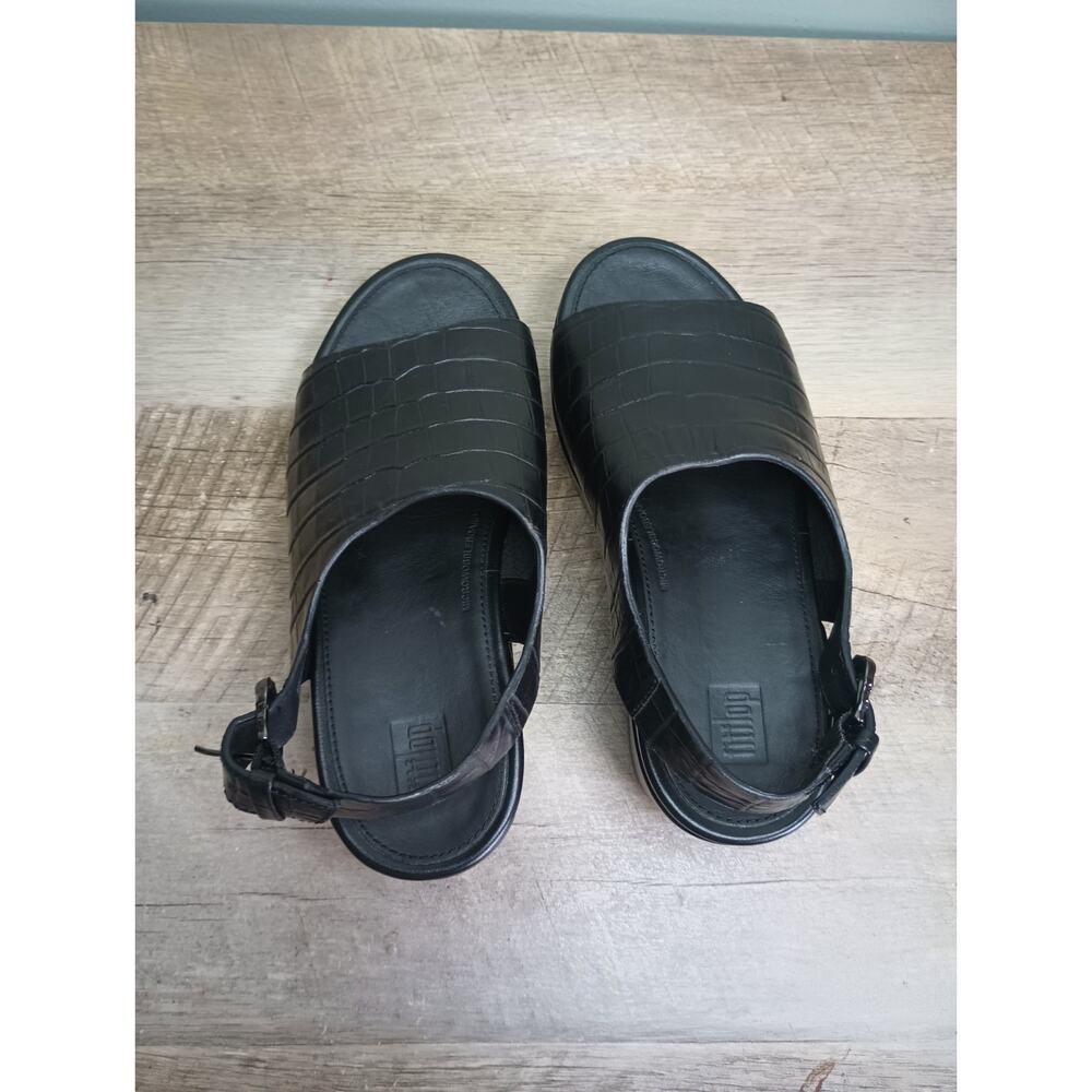 FitFlop Eloise Croc Print Wedge Back Strap Sandals Womens 5 Black Platform - Picture 10 of 13